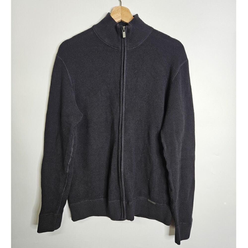 Michael Kors Mens Full Zip Cardigan Sweater Large Classic 100% Cotton Black